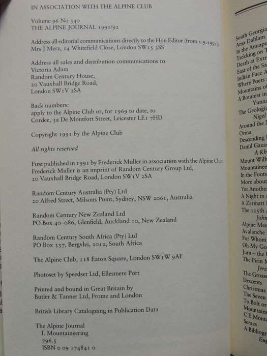 The Alpine Journal 1991/92