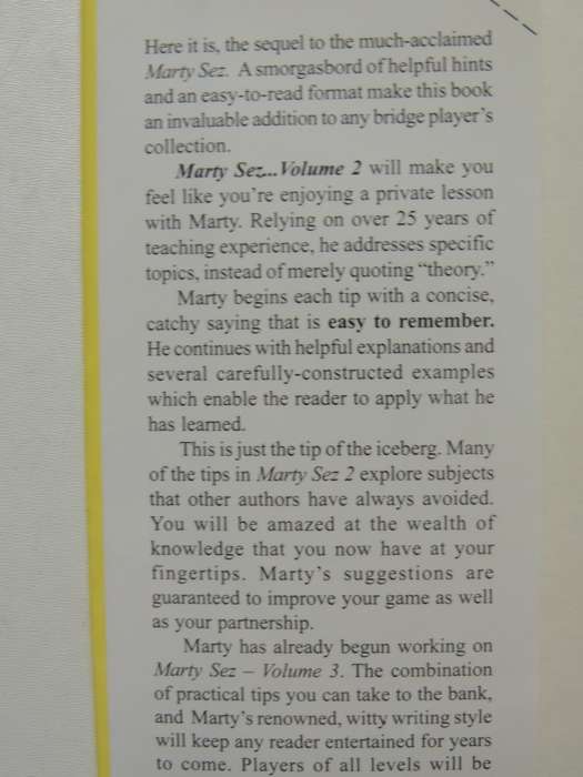 Marty Sez Volume 2  More Secrets of Winning Bridge - Marty Bergen Inscribed