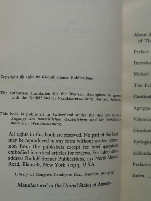 Eleven European Mystics - Rudolf Steiner   VERY SCARCE