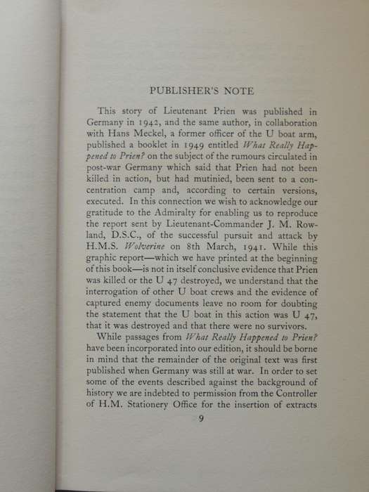 Enemy Submarine: The Story Of Gunther Prien Captain Of U47- Wolfgang Frank