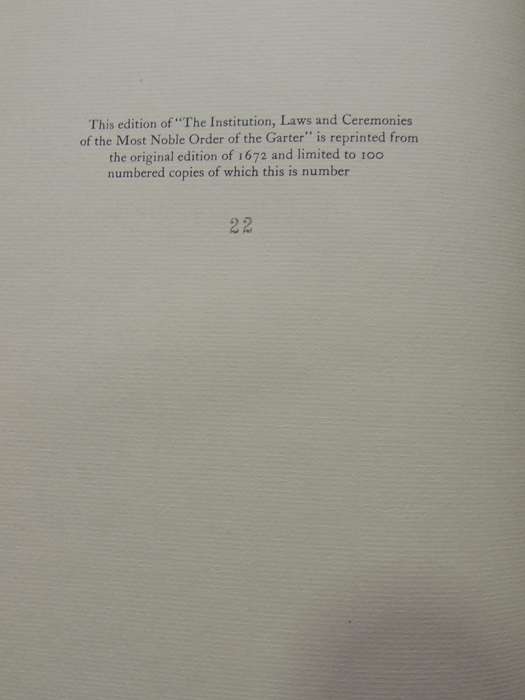 The Institution, Laws & Ceremonies of the Most Noble Order of the Garter, Facsimile Edition 1971,...