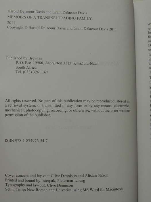 Memoirs Of A Transkei Trading Family - Harold & Grant Delacour Davis