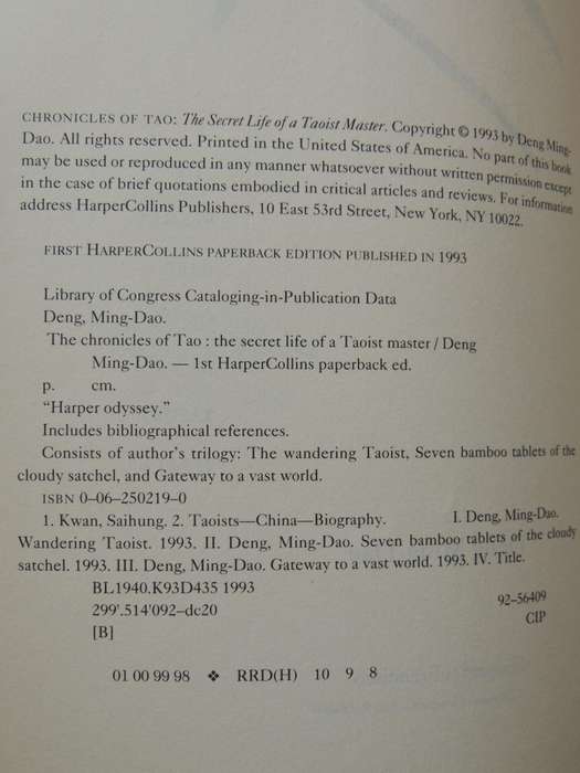 Chronicles of Tao, the Secret Life of a Taoist Master - Deng Ming-Dao