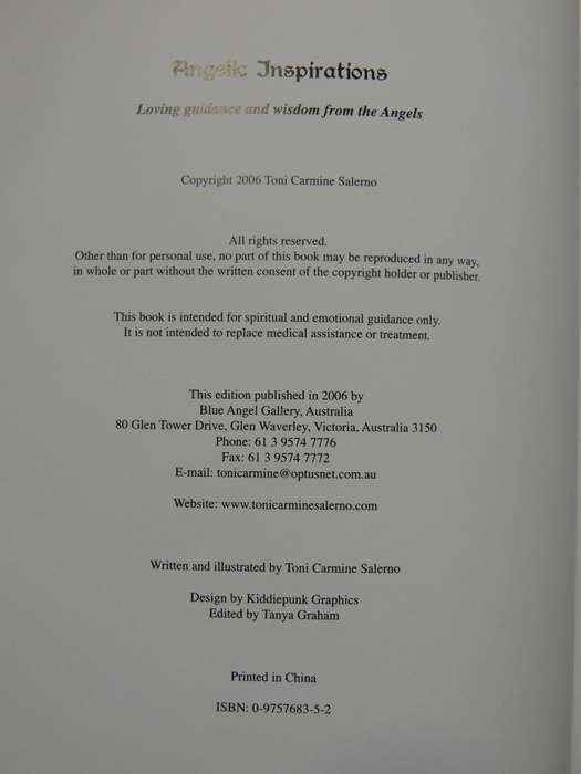 Angelic Inspirations: Loving Guidance And Wisdom From The Angels- Toni Carmine Salerno