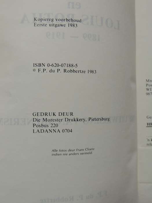 Generaals Coen Brits En Louis Botha 1899-1919 - F.P. Du P. Robbertze