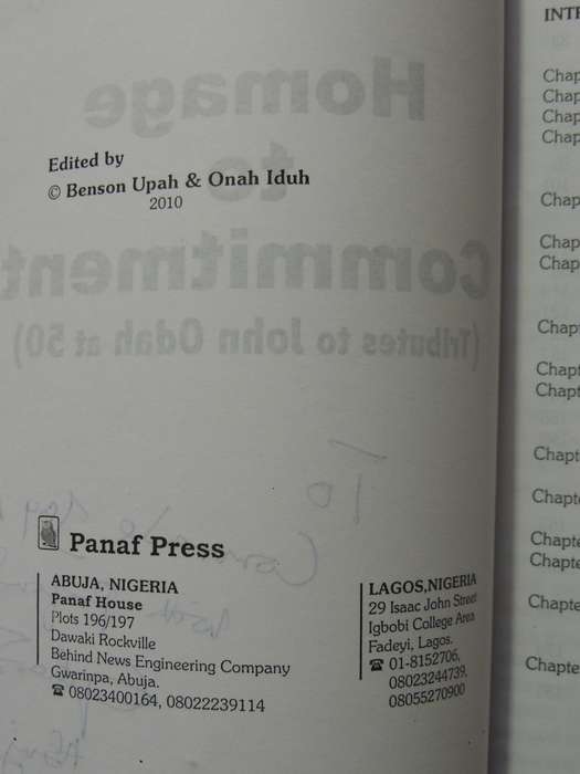 Homage To Commitment (Tributes To John Odah At 50) Inscribed to Jay Naidoo ed Benson Upah & Onah Idu