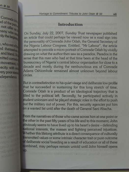 Homage To Commitment (Tributes To John Odah At 50) Inscribed to Jay Naidoo ed Benson Upah & Onah Idu