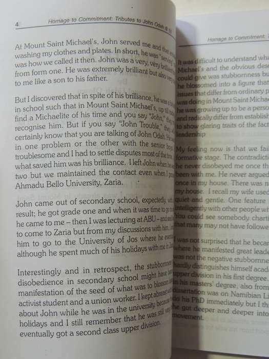 Homage To Commitment (Tributes To John Odah At 50) Inscribed to Jay Naidoo ed Benson Upah & Onah Idu