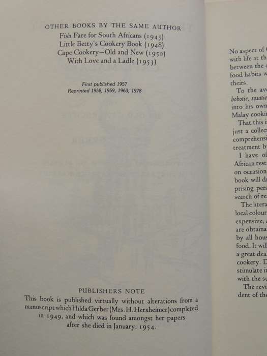 Traditional Cookery Of The Cape Malays - Hilda Gerber  1987