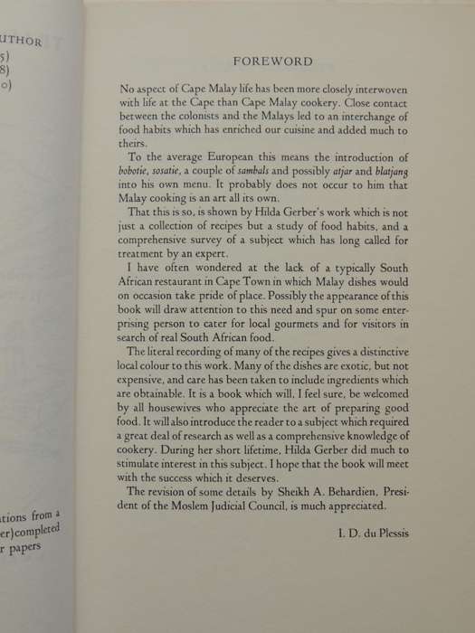 Traditional Cookery Of The Cape Malays - Hilda Gerber  1987
