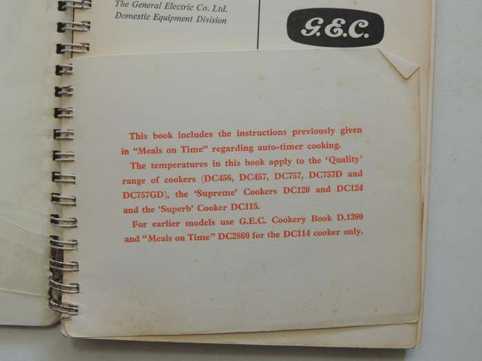 Cookery and Instruction Book For Use With G.E.C. Electric Cookers (1951) - ed Margaret Leader