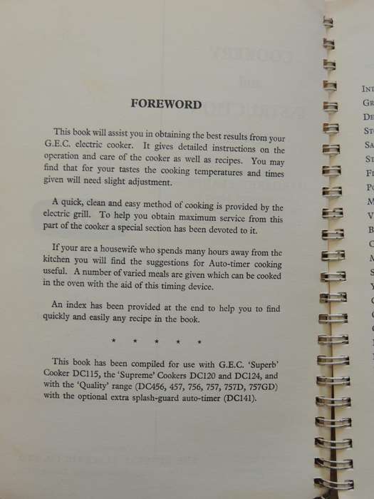 Cookery and Instruction Book For Use With G.E.C. Electric Cookers (1951) - ed Margaret Leader