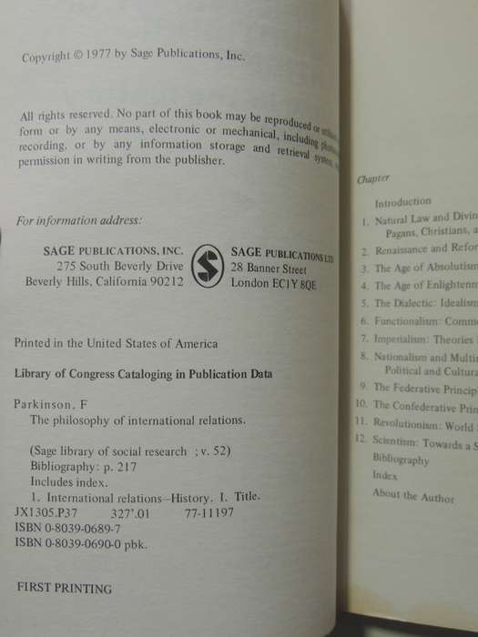 The Philosophy Of International Relations: A Study In The History Of Thought - F. Parkinson