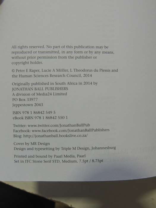 Dictionary Of Southern African Place Names (4th Edition 2014) P.E. Raper, L. Moller, L.T. Du Plessis