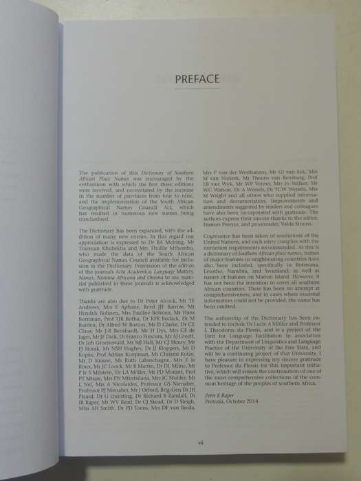 Dictionary Of Southern African Place Names (4th Edition 2014) P.E. Raper, L. Moller, L.T. Du Plessis