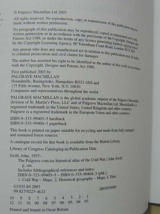 The Palgrave Concise Historical Atlas Of The Cold War - John Swift