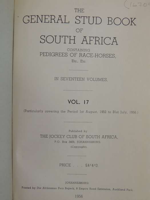 The General Stud Book Of South Africa: Vol 17 1952-1953