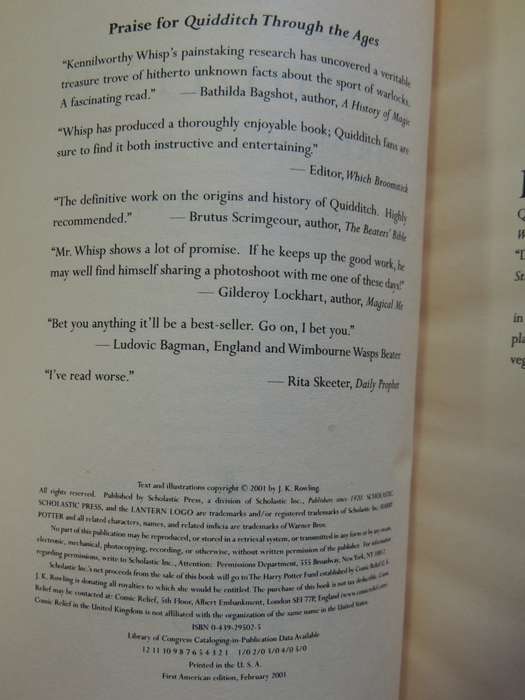 Harry Potter Set:Quidditch Through the Ages, Fantastic Beasts & Where to Find ..- J K Rowling 1st US
