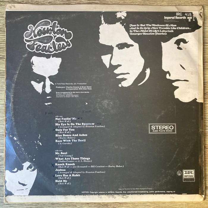 Houston Fearless (self-titled) LP/Album (1969 SA press) VG/G+