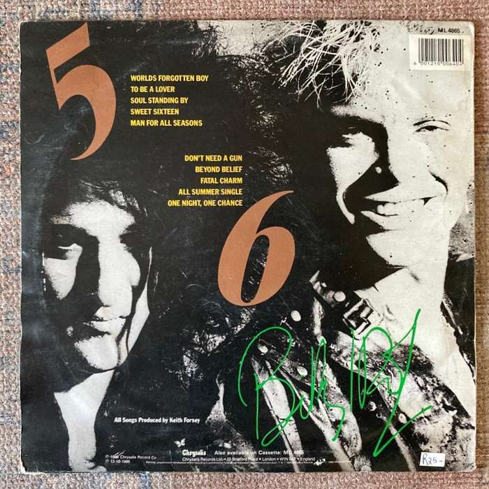 Billy Idol - Whiplash Smile LP/Album (1986 SA press) VG-/VG