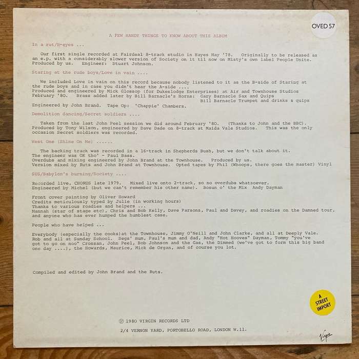 The Ruts - Grin and Bear It LP/Comp. (1986 UK import) VG+/VG+