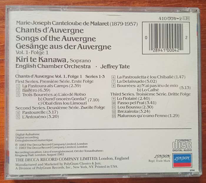 Canteloube: Chants D'Auvergne Vol. 1 (Te Kanawa)