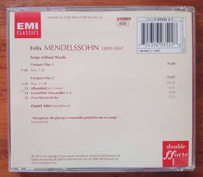 Mendelssohn: Songs without Words (2CDs, Adni)