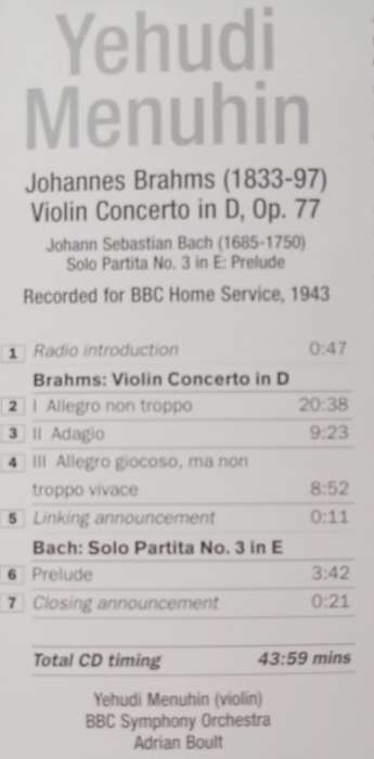 Brahms: Violin Concerto (Menuhin, rec. 1943)