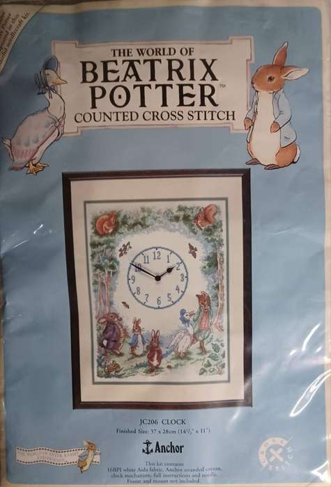 The World of Beatrix Potter counted cross stitch kit clock. JC206
