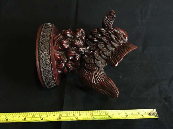 Vintage Red Resin Koi fish Figurine with Chinese Coin Scales