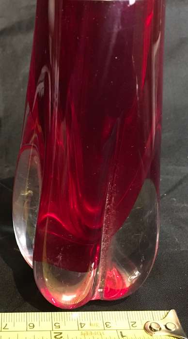 Whitefriars ruby red 5 lobed cased glass vase