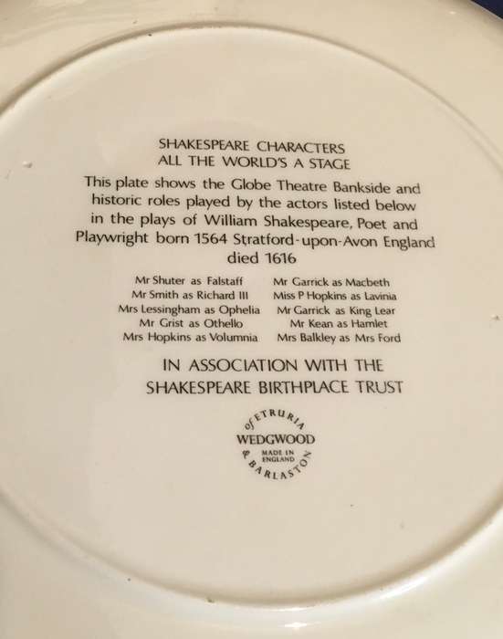 Wedgewood - Shakespeare characters - all the world is a stage wallplate