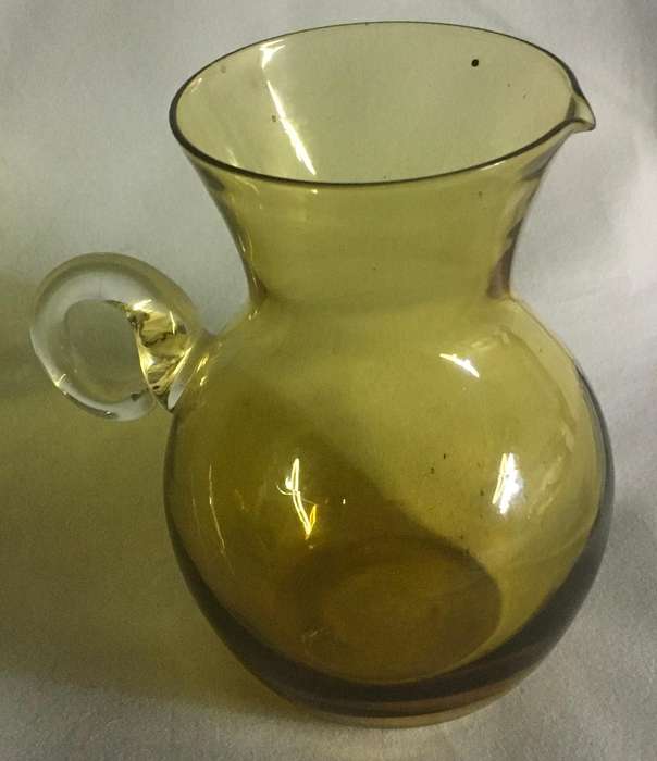 Vintage Enesco Mini Hand Blown Glass Pitcher Light Yellow Clear Handle