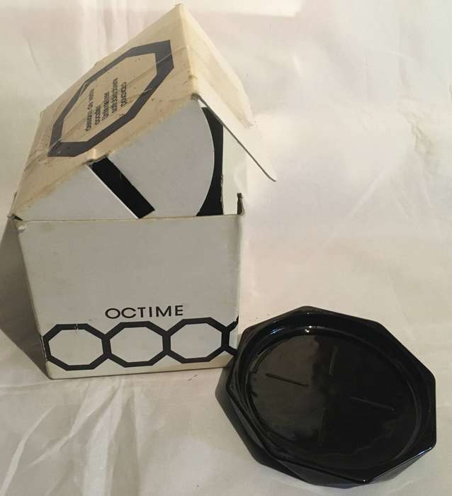 Luminarc Octime Black Octagonal Coasters Set of 6 Original Box Vintage Made in France