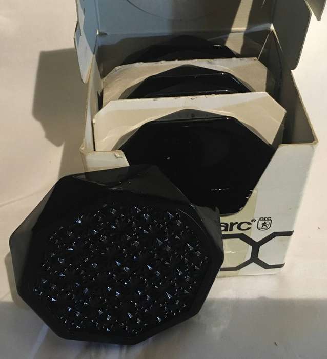 Luminarc Octime Black Octagonal Coasters Set of 6 Original Box Vintage Made in France