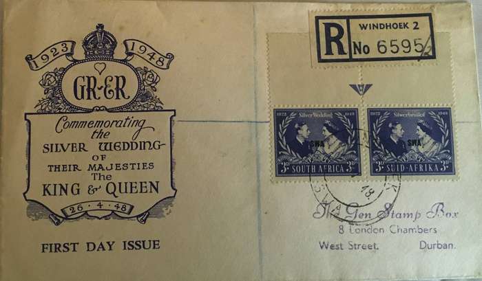 1948 South Africa FDC Silver Wedding of Their Majesties the King and Queen 26 April 1948