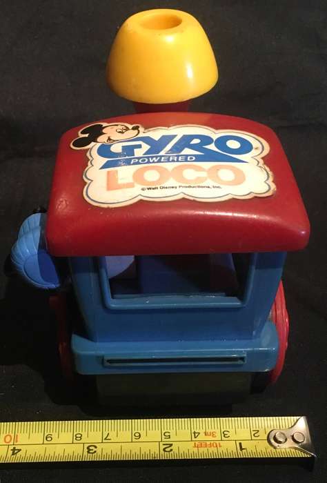 Vintage 1980s Walt Disney Mickey Mouse Gyro Powered Loco Toy Train Blue & Red