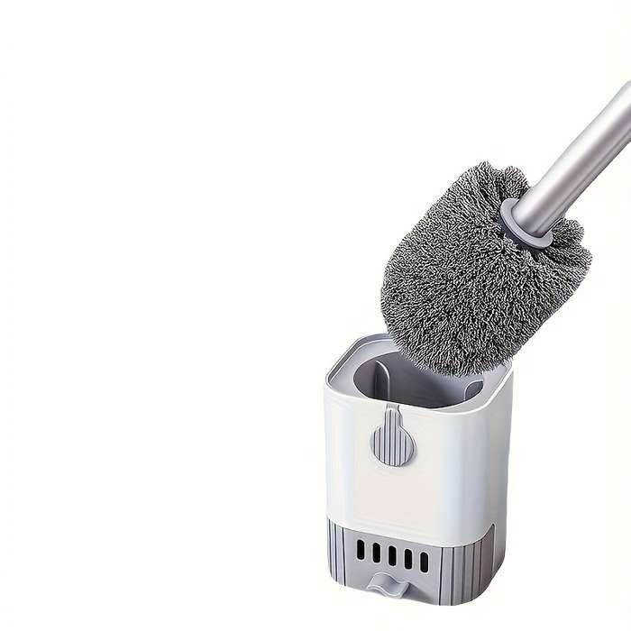 Space-Saving Wall-Mounted Toilet Brush Set With Long Handle - Soft Silicone Bristles,