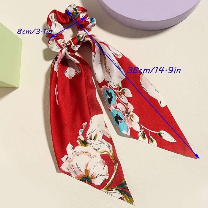 4pcs Elegant Floral Print Scarf Hair Tie