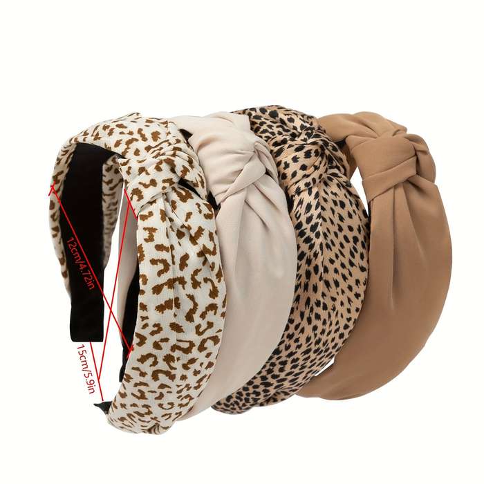 4Pcs Elegant Leopard Print Fabric Hairbands