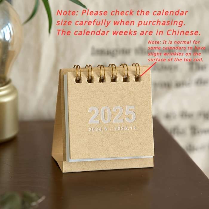 1pc 2024-2025 Mini Spiral Desk Calendar - Everyday View
