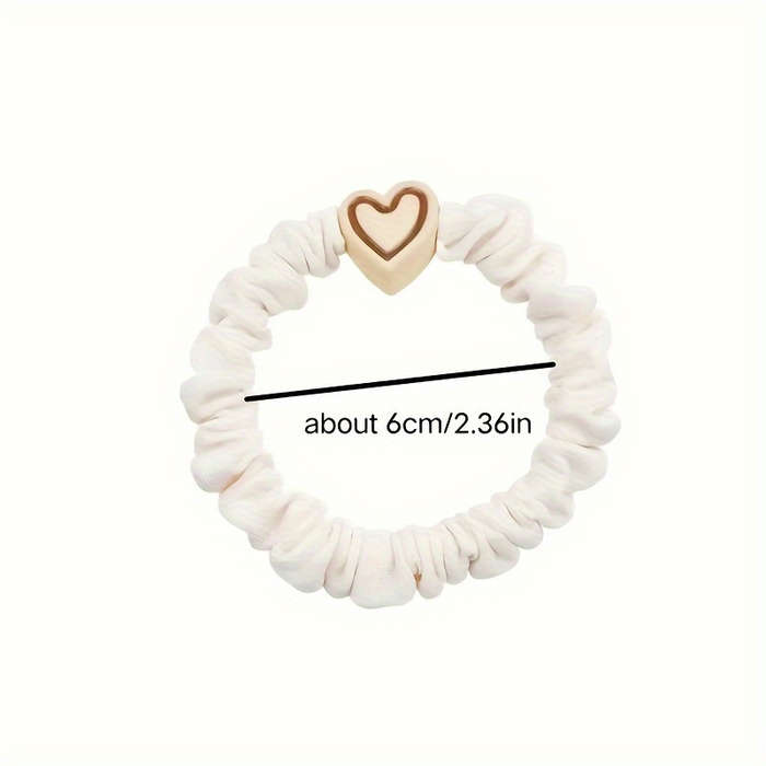 5pcs Vintage Style Fabric Hair Ties With Love Pendants