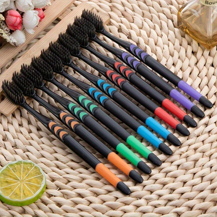 10pcs Multicolor Soft Bamboo Charcoal Toothbrushes