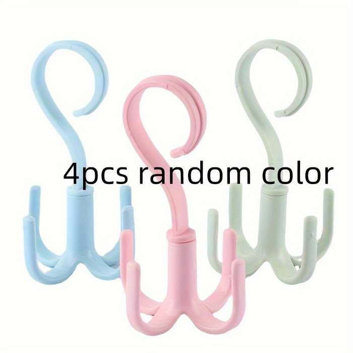 4pcs 360-Degree Rotatable Four-Claw Hook For Wardrobe And Tie Drying