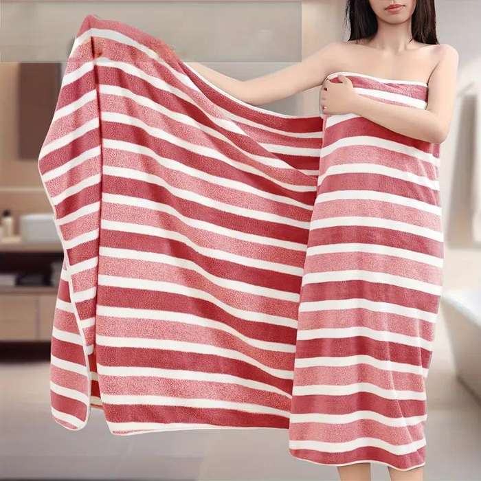 Striped Ultra-Soft Bath Towels, Coral Fleece