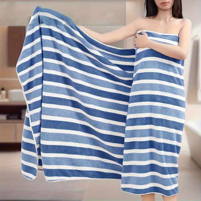 Striped Ultra-Soft Bath Towels, Coral Fleece