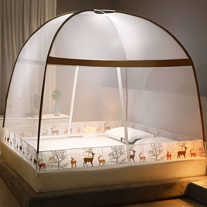 Convenient 1-Piece Pop-Up Cartoon Yurt Bed Cover - 360° All-Round Mosquito Net