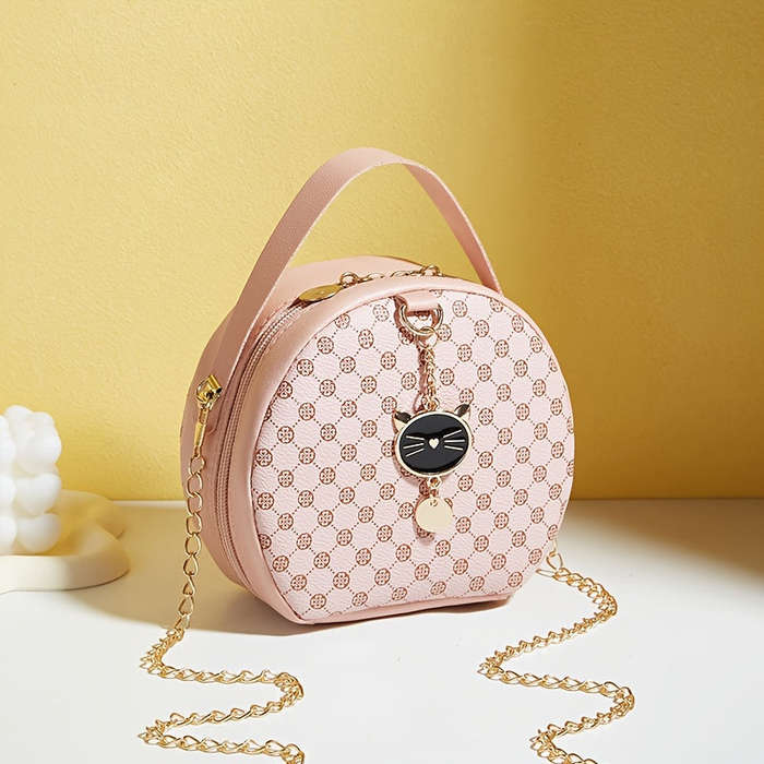 Girls Classic Fashion Diamond Letter Print Round Crossbody Bag