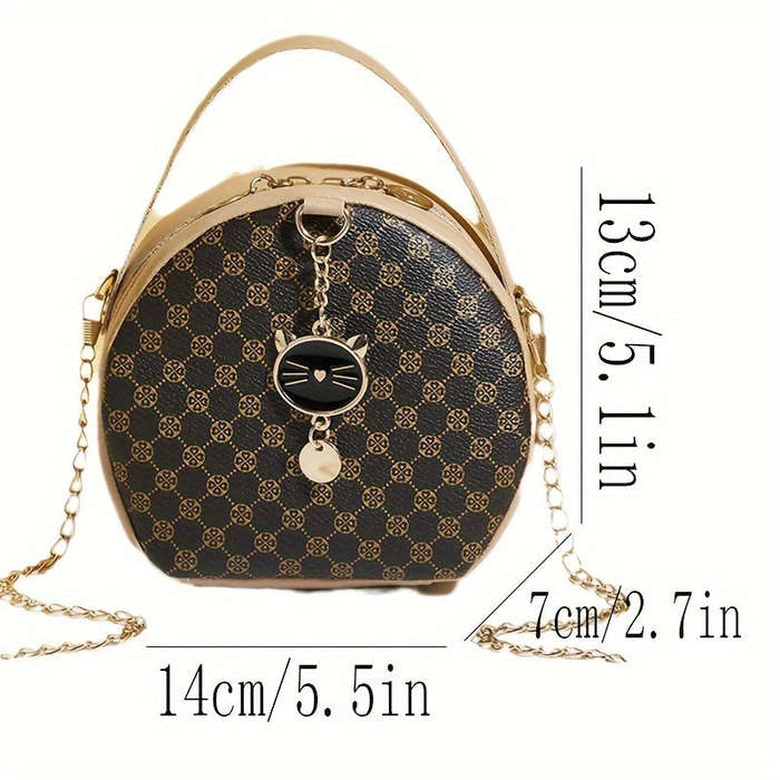 Girls Classic Fashion Diamond Letter Print Round Crossbody Bag