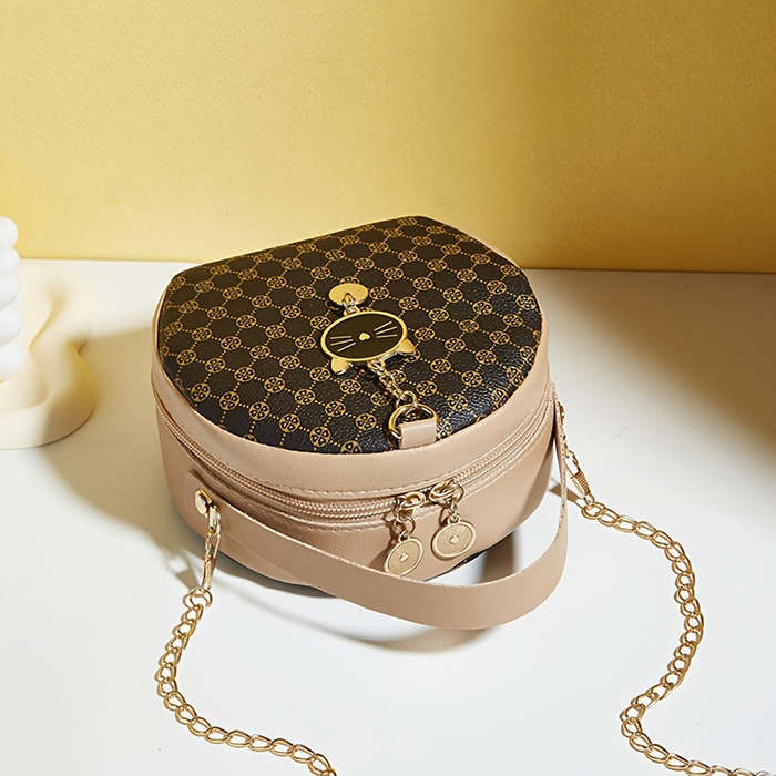 Girls Classic Fashion Diamond Letter Print Round Crossbody Bag